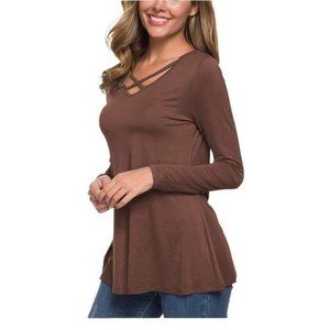 new Women's Casual Long Sleeve Criss Cross Top